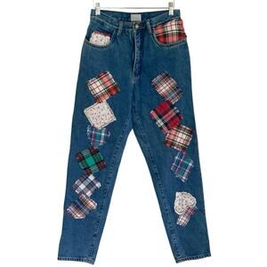 90s Moda Intl Medium Blue Patchwork High Rise Mom Jeans